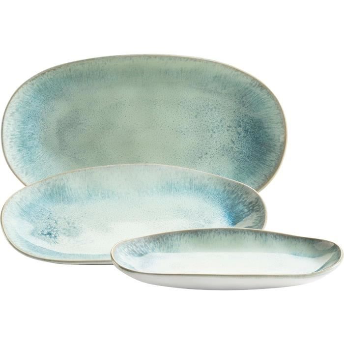 MIAMIO - Set De 3 Plats De Service Rectangulaires En Céramique Pour Thanksgiving Et Noël - 30x15cm - Micro-ondable