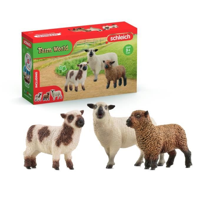 figurine trio de moutons, pour enfants dès 3 ans,  5 x 19 x 11 cm - schleich 42660 farm world