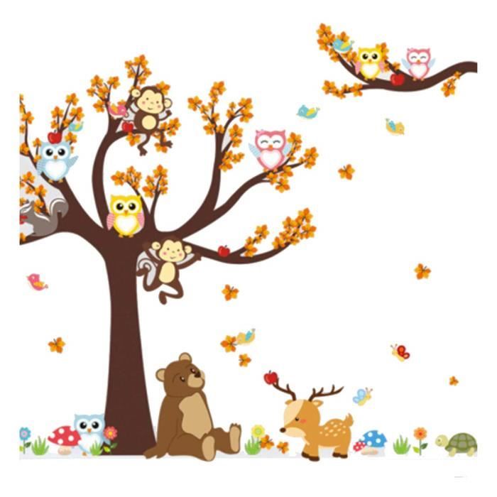 2529 Dessin Anime Branche D Arbre Animal Hibou Singe Ours Cerf Stickers Muraux Pour Enfants Chambres Decoration De La M Achat Vente Stickers Cdiscount