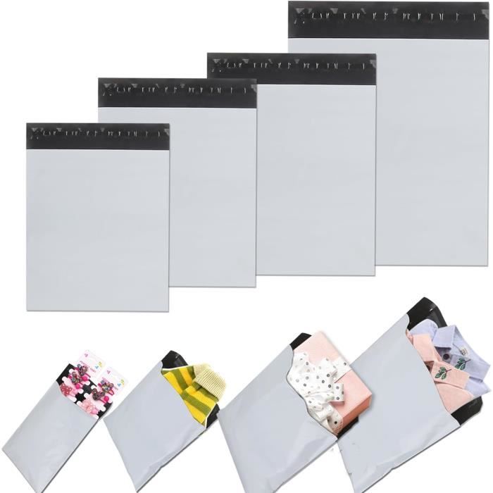 Lot De 60 Enveloppes Plastique D'expédition Auto-adhésives - 4 Tailles (C5, A4, B4, A3) - Intérieur Noir Opaque - Avec Poignée - 7