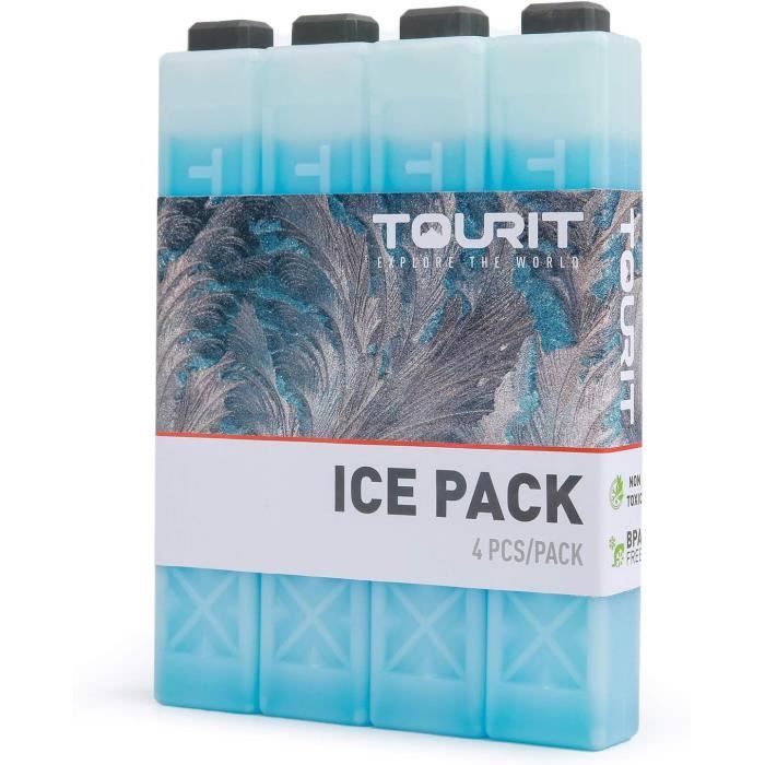TOURIT Bloc De Glace Réutilisable 840g – 22,5x16x3 Cm, Longue Durée, Sans BPA, Pour Glacière, Lunch, Camping