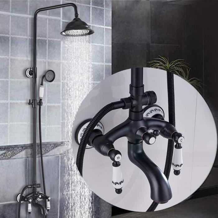 Suguword Kit de douche noir avec pommeau de douche Colonne de douche