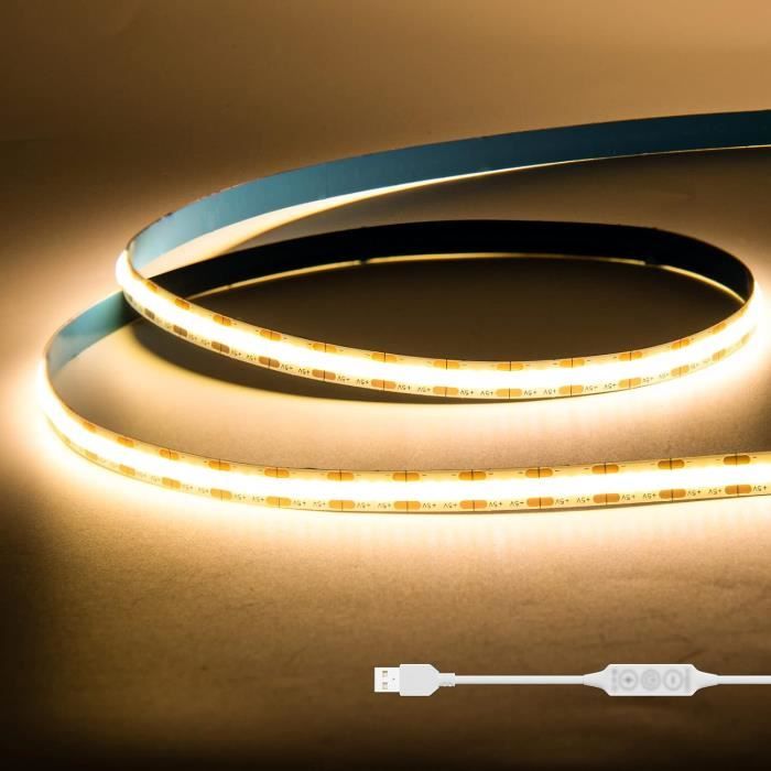 Bande LED COB OULARA 5V - 1M 320 LEDs - Blanc Chaud 2700K - Dimmable USB - Pour Rétroéclairage TV