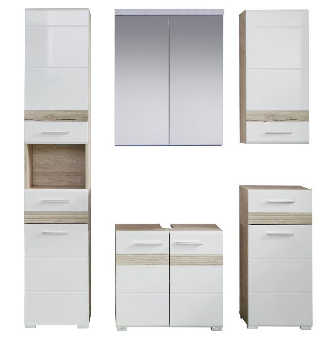 Ensemble De Salle De Bain Meuble Suspendu 60cm NICE CLASSIC Blanc Brillant - Vasque - Miroir - Applique - Confort Et Loisirs