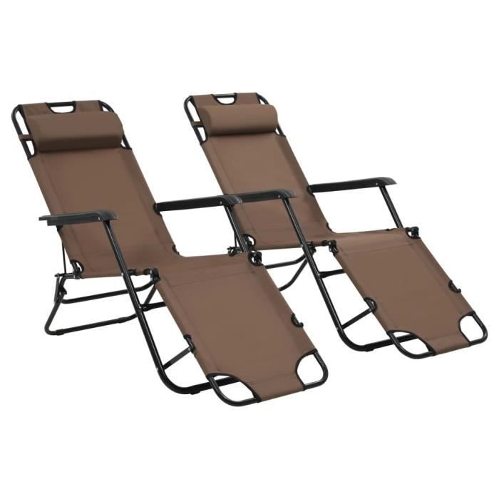 chaises longues pliables - vidaxl - marron - acier - jardin - adulte - contemporain
