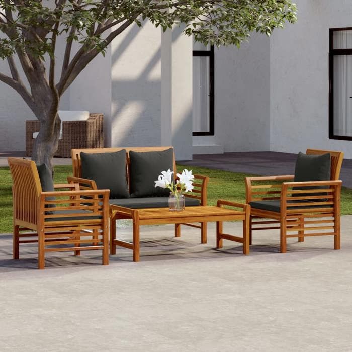 vidaXL Salon de jardin 4 pcs avec coussins Bois massif dacacia 3058098