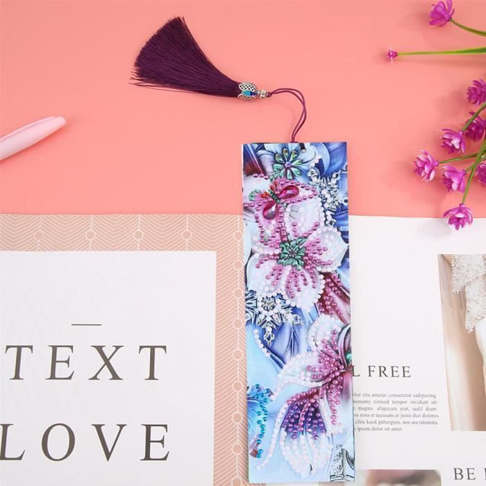 Kit Peinture Diamant Signet DIY - Mandala Violet Avec Gland | Marque-page En Cuir à Personnaliser