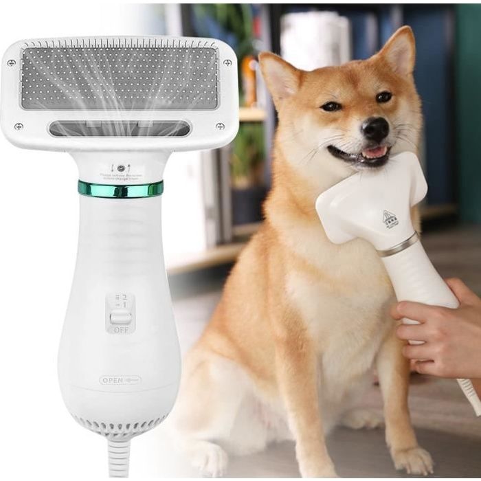 sèchoir pour chien et chats 2 en 1 sèche-poils toilettage séchoir pulseur portable et silencieux avec brosse, température ajustable