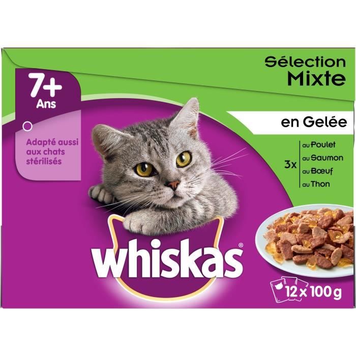 Comparer les prix de Sachets Fraîcheur en gelée sélection mixte - WHISKAS - Pour chat senior - 12X100 g