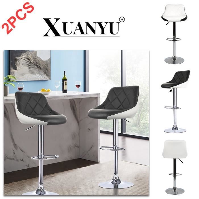 XUANYU2pcsTabouret de bar réglable en hauteur avec dossier - En cuir synthétique - Convient pour bars comptoirs et cuisines
