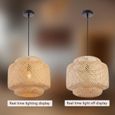 Lampe suspendue vintage en bambou et rotin naturel - réglable - Jaune - E27 - Paille/Osier/Fibre naturelle-1
