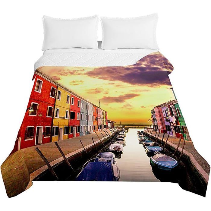 Couvre-Lit Matelassé 3D Papillon Fleur De Lotus 220x240cm - Microfibre Douce Et Confortable