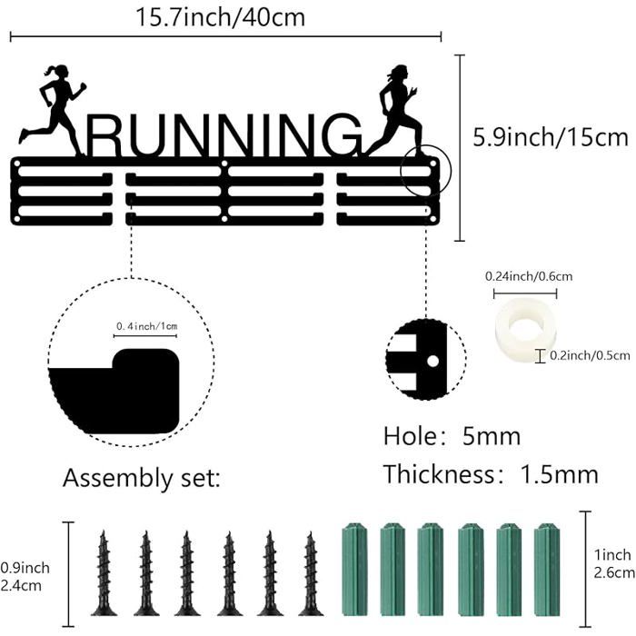 Full Health Sporting Porte-médailles Mural En Acier – Noir Et Argent – Capacité 25+ Médailles – Accessoires De Fixation Inclus