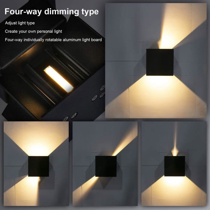 Applique Murale SANSHI LED 12W IP65 - Luminaire Extérieur/intérieur Blanc Chaud 3000K Angle Réglable