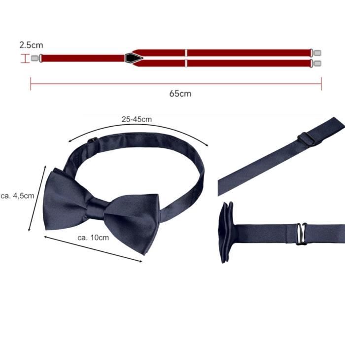 Axy Set Nœud Papillon & Bretelles En X - 2,5cm/3,5cm - 4 Attaches Solides - Élastique - Pour Mariage & Cérémonie