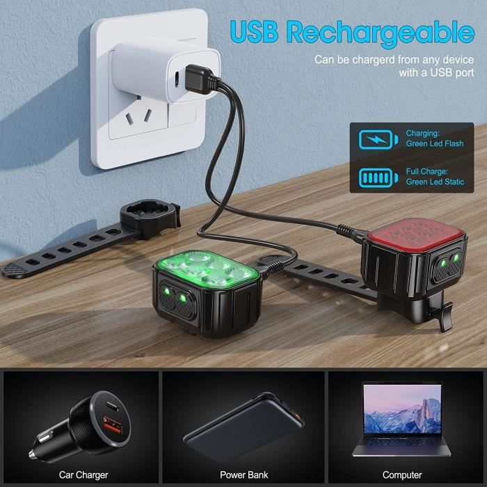 Lot De 2 Feux Arrière LED Rechargeables USB – 4 Modes, 240° Visible, étanche IPX4 – Vélo, Running, Sac à Dos