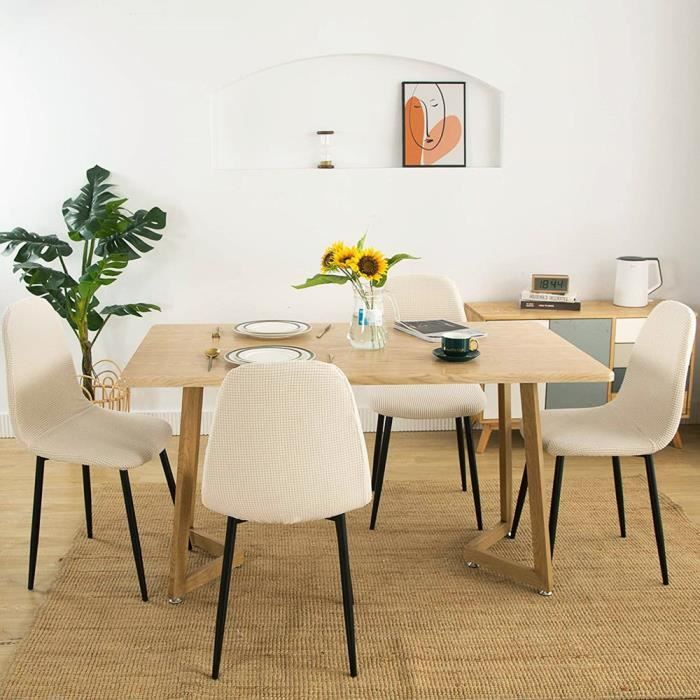 Lot De 4 Housses De Chaise En Velours Écrasé - Extensible, Crème - Pour Salle à Manger, Mariage, Banquet