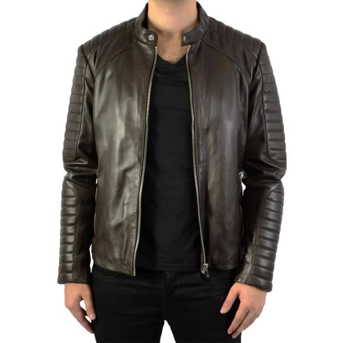 Blouson En Cuir Serge Pariente Leman Brown Cdiscount Pr t Porter