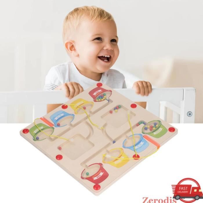 Labyrinthe Magnétique Dinosaures Montessori – 65 Billes, Tableau Bois 11,2x8,8 Pouces, Tri Couleurs Nombres, Cadeau Éducatif 3-7 Ans