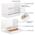 FELIX Lit bébé enfant évolutif à barreaux en bois 120X60 + tiroir Blanc-2