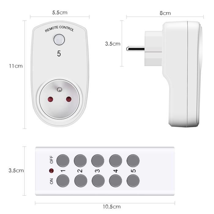 Kit De 4 Prises Télécommandées - Programmable, 16A/3680W - Portée 30 M - Économie D'énergie - Certifié CE