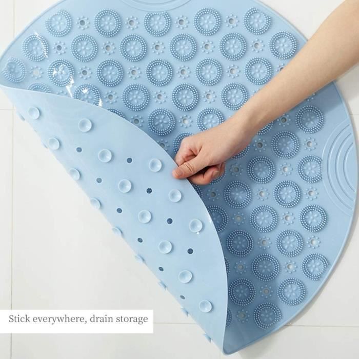 Tapis De Douche Antidérapant 48x48cm - Carré Bleu Clair, PVC Drainant Pour Salle De Bain Et Douche