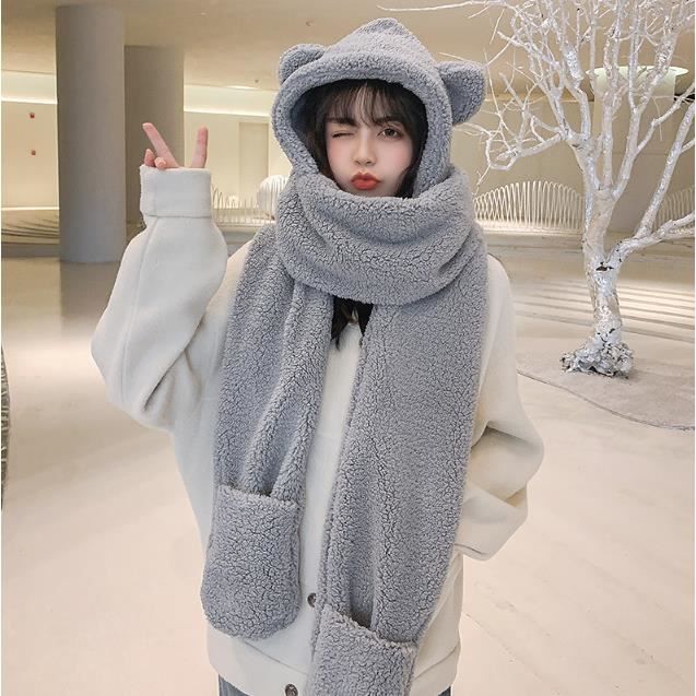 Ensemble Bonnet écharpe Et Gants, Ensemble Bonnet écharpe, Bonnet écharpe Mitaines-chapeau écharpe Femme-bonnet D'hiver à Pompons Doublé De Polaire Mitaines Gants écharpe - France
