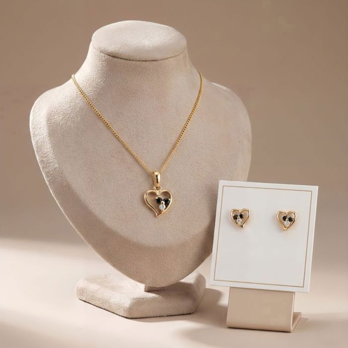 Boucles D'oreilles Trois Cœurs Bleus Zirconium - Plaqué Or, Dormeuses