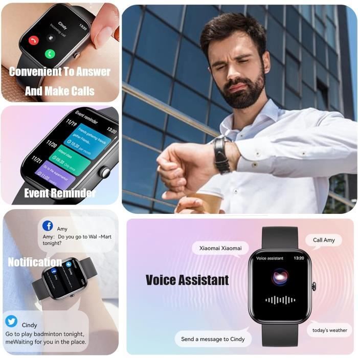 LIGE Montre Connectée Homme, 1.39 Smartwatch avec Fréquence Cardiaque, Pression Artérielle