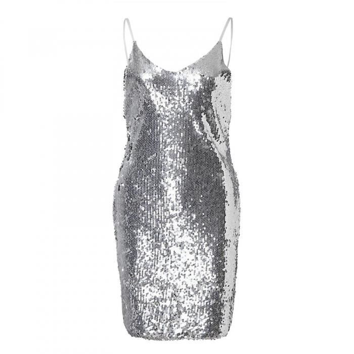 Robe Sexy Femme Club Libertin Grande Taille Col V Robe Moulante Paillette Brillante Robe Soiree sans Manches Vintage Mini Robe Cdiscount Boutique Erotique