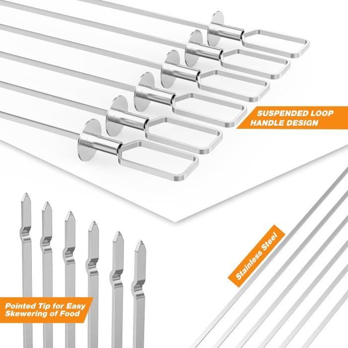 6 brochettes à barbecue XXL avec poussoir coulissant - Jardin
