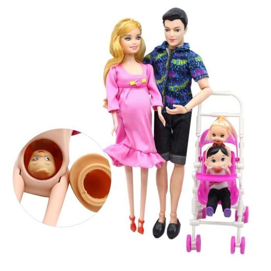 Set de Barbie Famille Poupée ensemble garçons et filles, maman enceinte,  papa, poussette(style de couleur aléatoire) Enfant jouets - Cdiscount Jeux  - Jouets