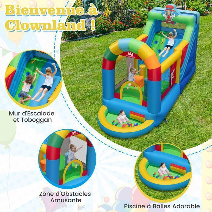 COSTWAY 6 en 1 Château Gonflable avec Toboggan & Souffleur, Aire de Jeux Gonflable avec Zone de Saut, 50 Balles Océaniques, Trampoline Intérieur Extérieur de 3-10 Ans, Charge 135KG, 330x300x210cm