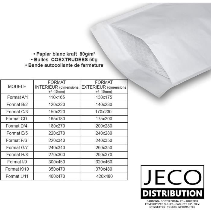 Jeco Lot De 1400 Enveloppes à Bulles Kraft Blanches A/1 – 100 X 165 Mm Intérieur – Pochette Matelassée D’Expédition Pro