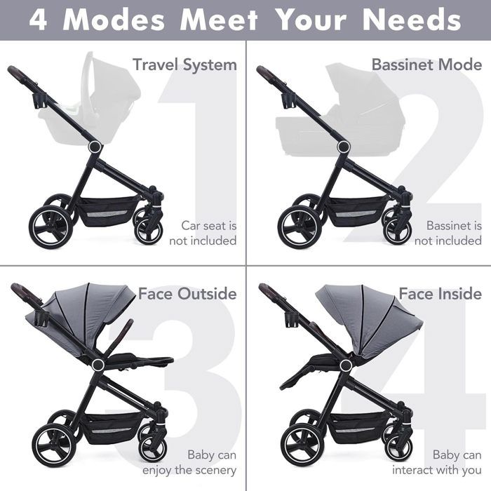 Mobiclinic Poussette Nuit 2 En 1 + Nacelle - Ultracompacte, Réversible, Jusqu'à 22kg
