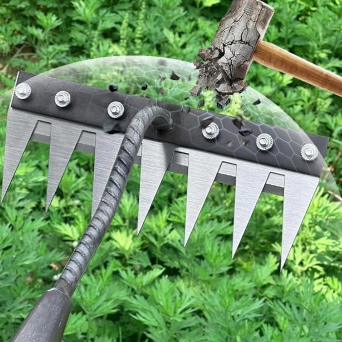 Rateau De Désherbage Berthaus 8 Dents - Acier Au Carbone, Râteau Jardin Métal Résistant Pour Désherbage Et Ameublissement