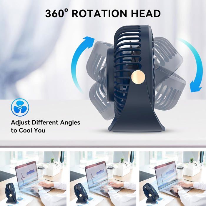 Ventilateur bureau USB 5 vitesses + veilleuse – Silencieux, batterie rechargeable, lames amovibles | Leroy Merlin