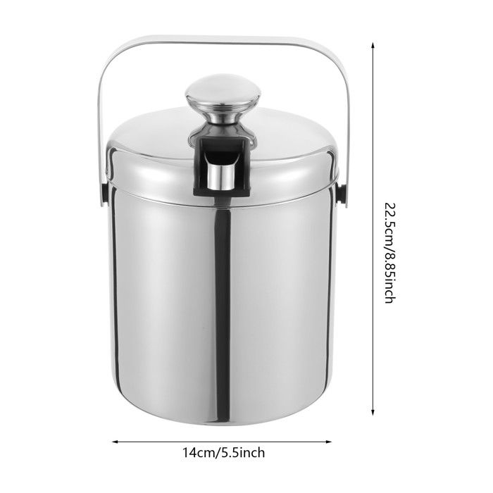 Seau à Glace Isolé 3L En Acier Inoxydable - Double Paroi Avec Couvercle, Pince Et Passoire - Pour Fêtes Et Apéros - 13