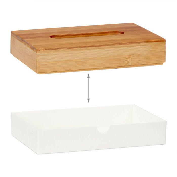Boîte à Mouchoirs Relaxdays - Plastique Et Bambou - 8,5x23,5x15 Cm - Blanc/Nature