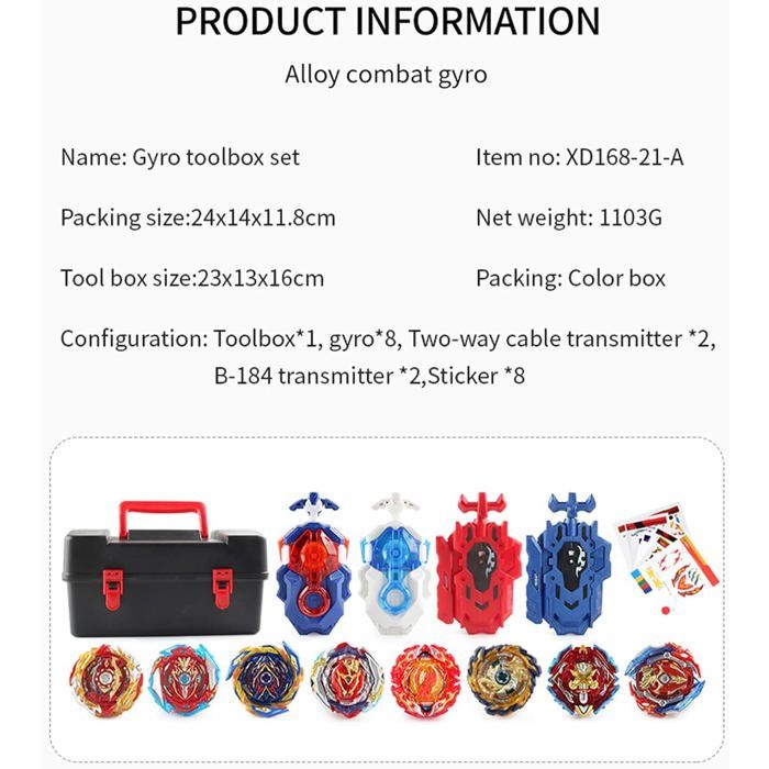 Netoke Gyros Turbo 4D – Set Combat Avec 2 Toupies, Lanceurs B-184 LR, Boîte Cadeau – Jouet Classique Enfant