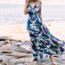 Mode Plage Robe Longue Sans Manches Sexy Imprimé Femme Bleu M