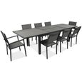 Ensemble de jardin extensible - table rectangulaire extensible polywood effet bois 10 personnes - 8 chaises et 2 fauteuils aluminium-0