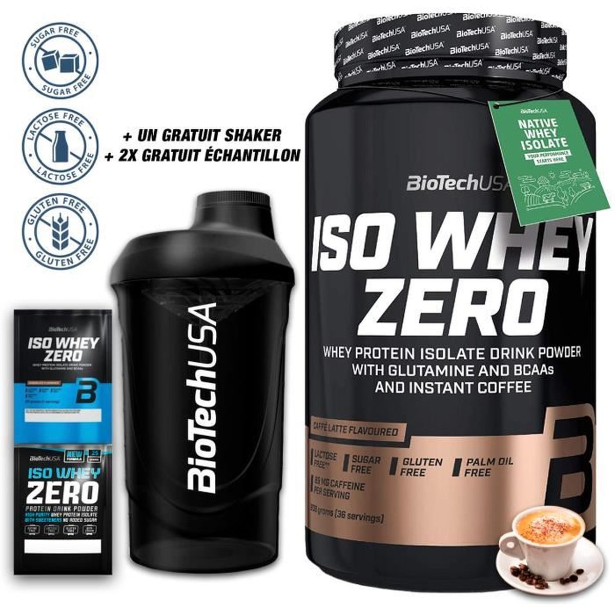 Biotech Iso Whey 908g Café au lait + Shaker + 2x Enchantillon