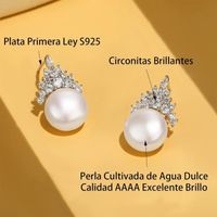 Boucles D'oreilles De Perles Cultivées D'eau Douce Blanche 9-10mm Argent Sterling S925 Zircones brillantes FEMME - H'Helen