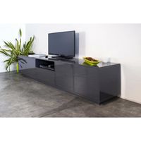 Dmora Meuble TV Oreste, Buffet bas de salon, base meuble TV, 100% Made in Italy, 220x41h46 cm, Anthracite Brillant