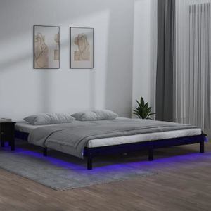 STRUCTURE DE LIT Cadre de lit à LED Noir 140x190 cm Bois massif - ZJCHAO - Contemporain - Design - Avec tiroirs