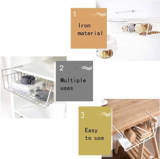 MSV - Panier De Rangement Suspendu à étagère 40x27x17,5cm En Acier Noir