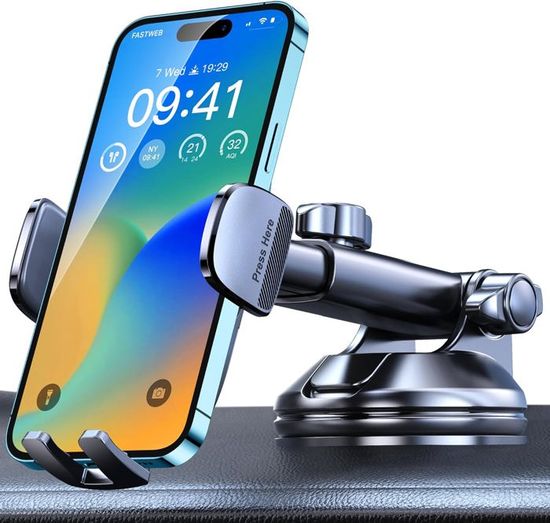 Support Téléphone Voiture Ventouse Gel - Rotation 360°, Bras Flexible Aluminium - Compatible Smartphones 4.7 à 6.9 Pouces
