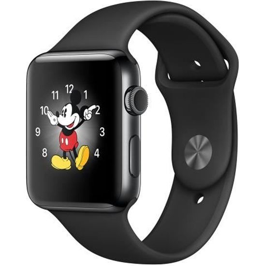 Apple Watch Series 2 42 mm boîtier en acier noir inoxydable montre intelligente avec bande sport fluoroélastomère noir 140-210…