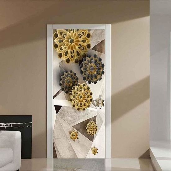 Sticker Porte 3D Effet Trompe-l'œil - Motif Samouraï Oriental 83x204 Cm - Autocollant Vinyle Décoratif